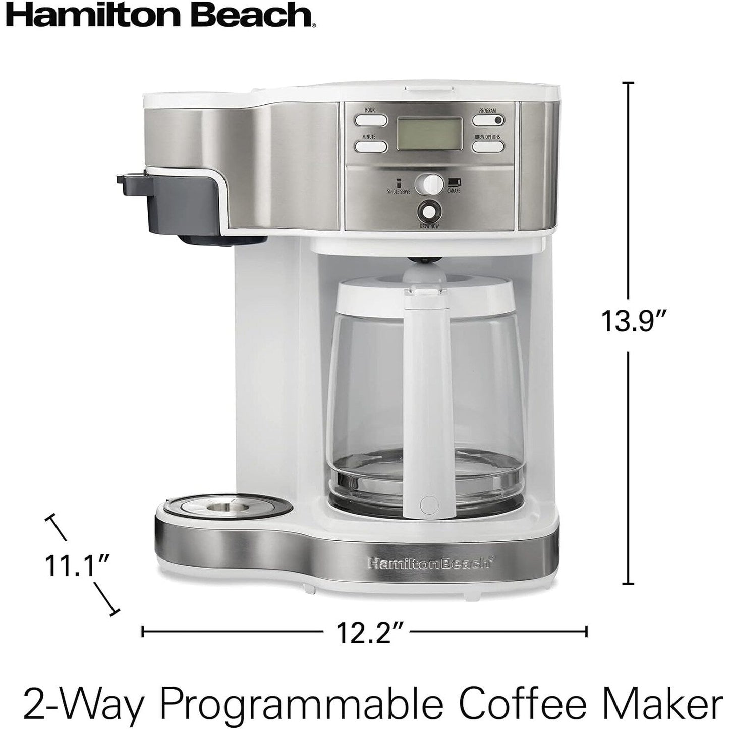 2-Way 12-Cup Coffee Maker & Single Serve, Glass Carafe, Auto Pause & Pour, White