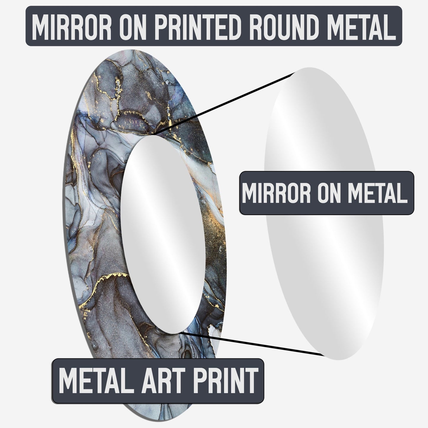 Designart Gold Black Timeless Turn abstract spirals Living Room Mirror - Gold Modern Large Round Mirror