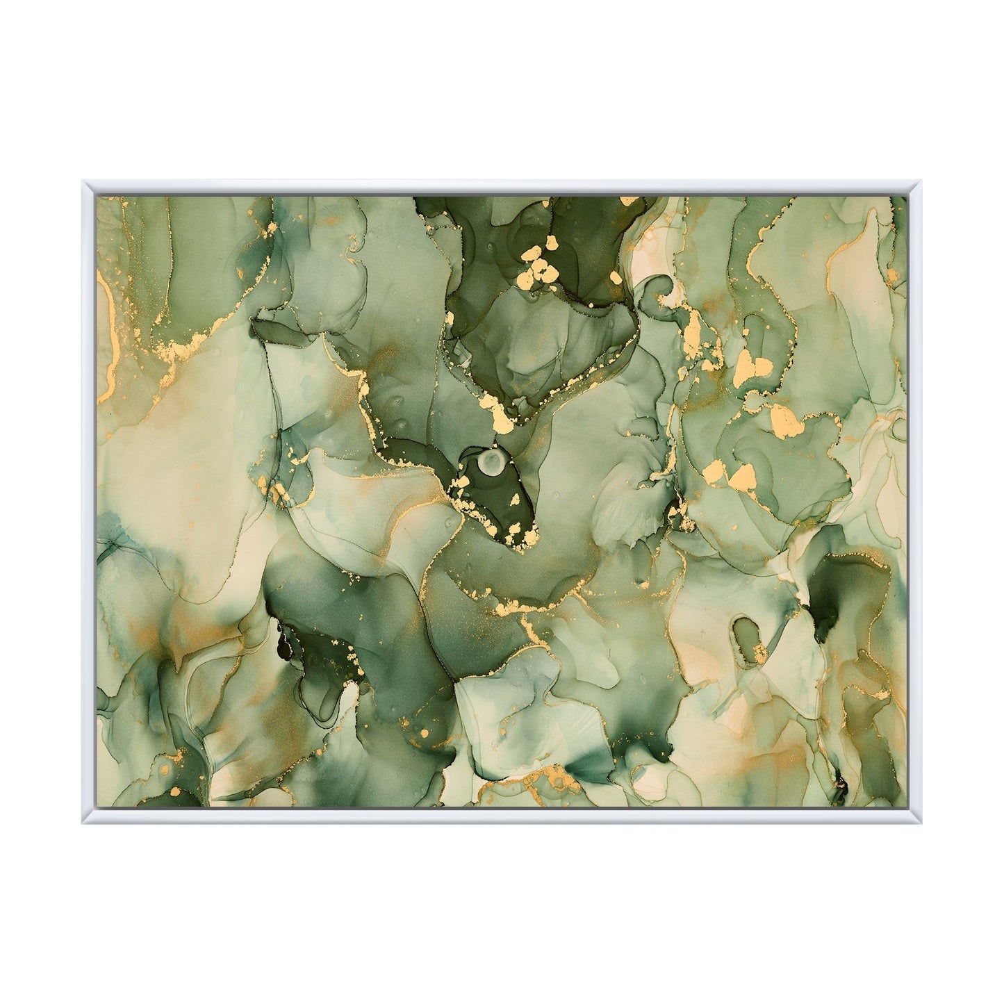 Designart Green Luxury Abstract Fluid Art I Modern Framed Canvas Wall Art Print