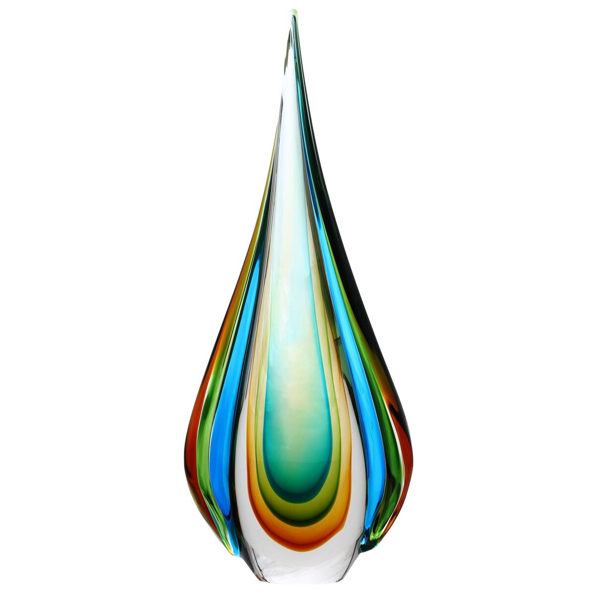 Luxury Lane Hand Blown Green Flame Teardrop Sommerso Art Glass Sculpture 10-18 inch tall
