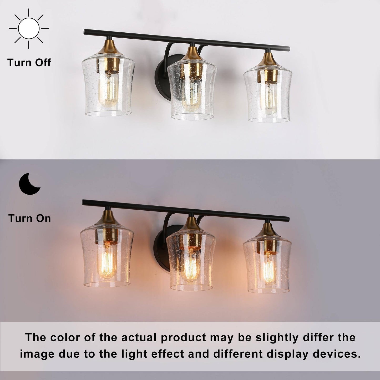 Modern Black Gold 2/3/4-Light Linear Bathroom Vanity Lights with Seeded Glass