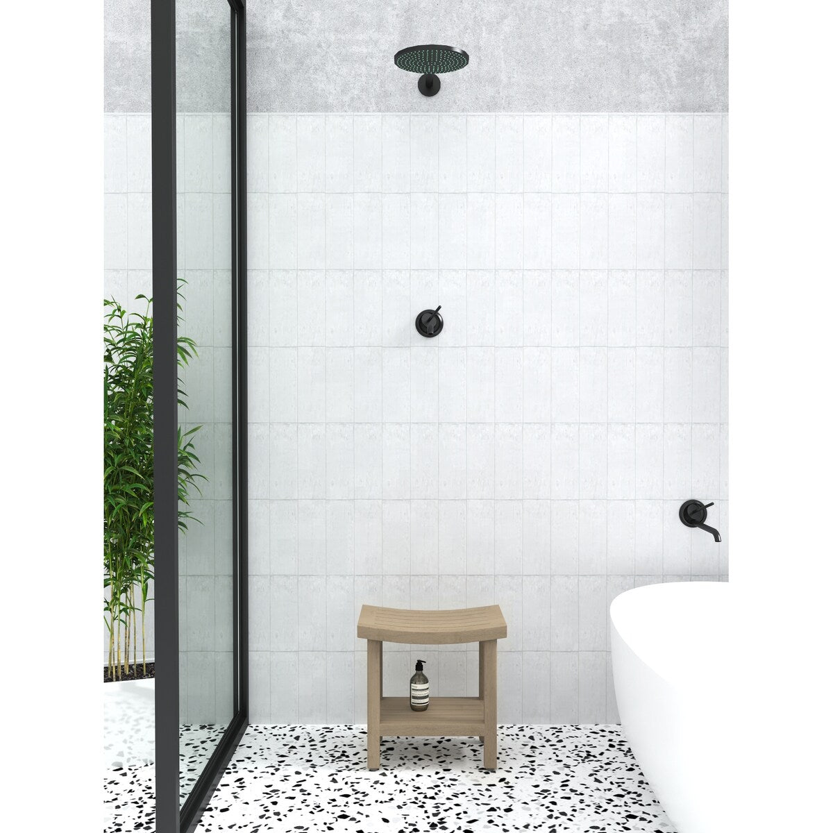 Patented Sumba Teak Shower Bench with Shelf