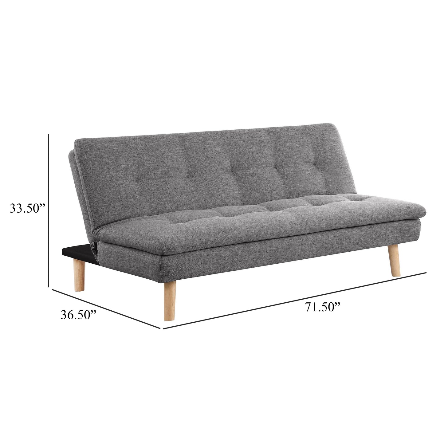 Siana Convertible Sofa Bed, Tufted Gray Fabric, Brown Wood, 72 Inch