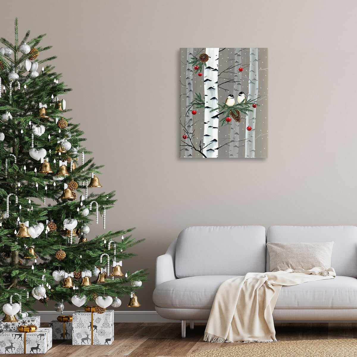 Stupell Birds and Holiday Ornaments Birch Tree Forest Canvas Wall Art