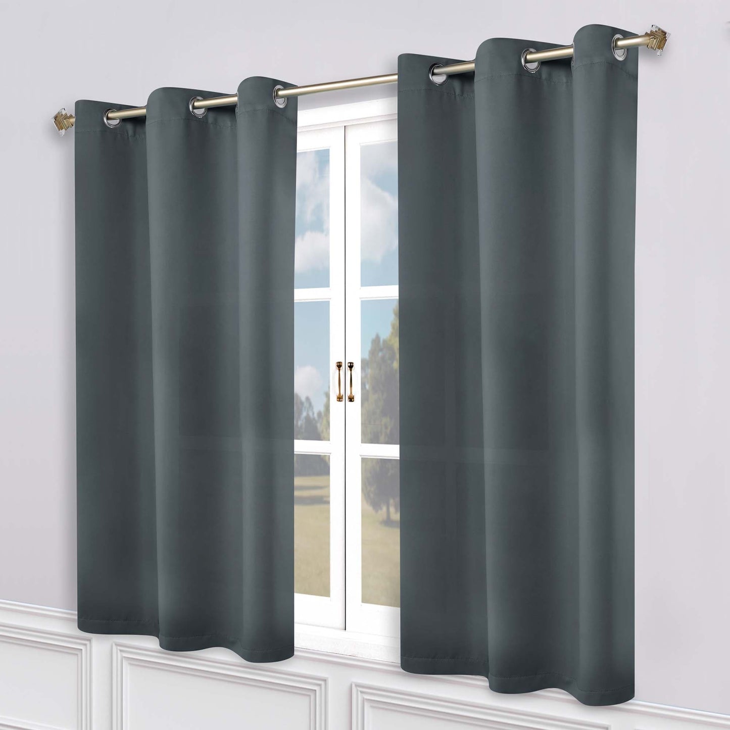 Superior Modern Solid Washable Room Darkening Blackout Curtains, Set of 2 Panels