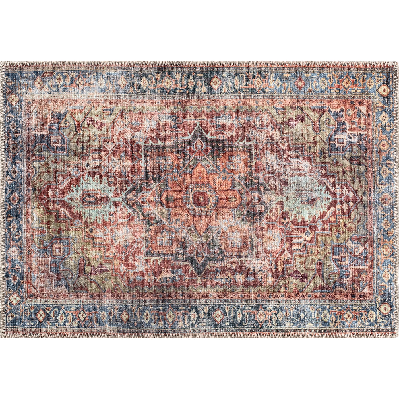 Traditional Distressed Machine Washable Area Rug
