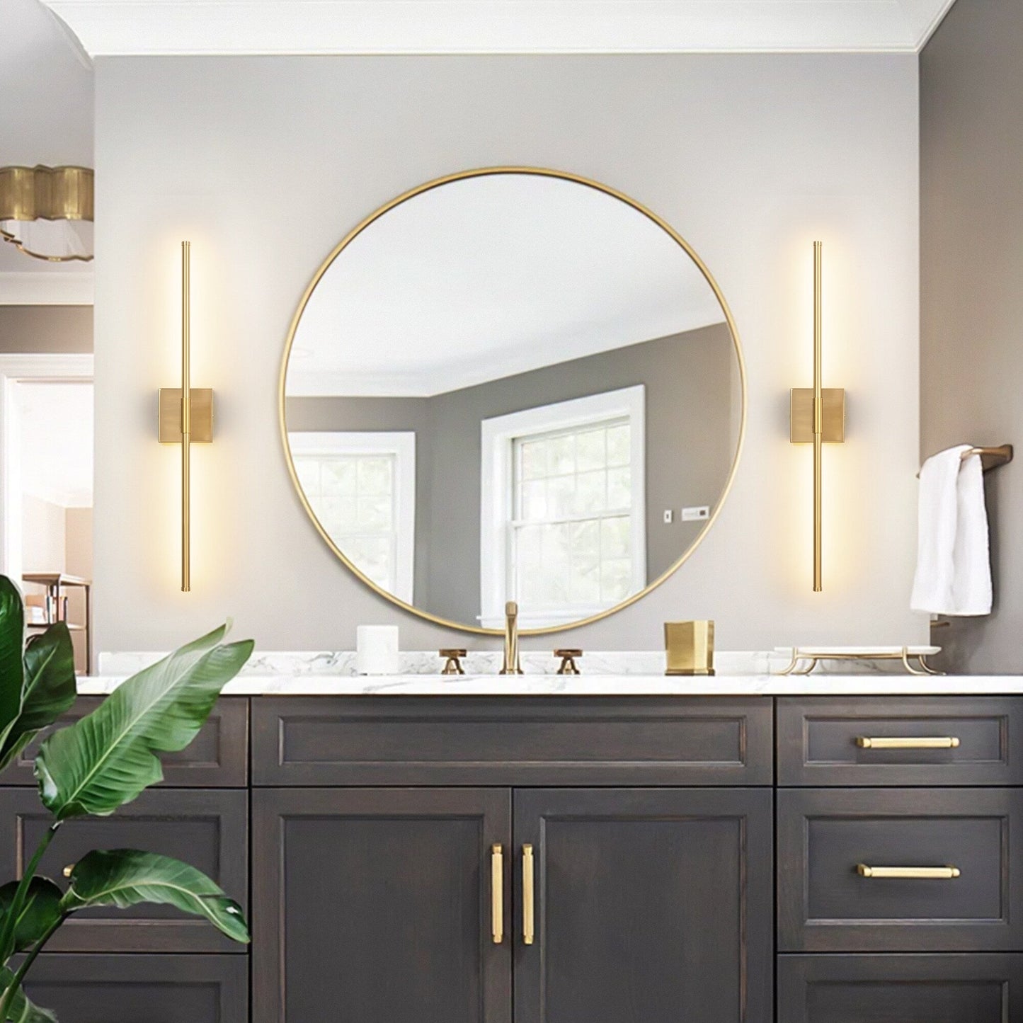 1-Light Black/ Gold/ Nickel Modern Long Linear Strip Wall Sconce Dimmable LED Bathroom Vanity Light