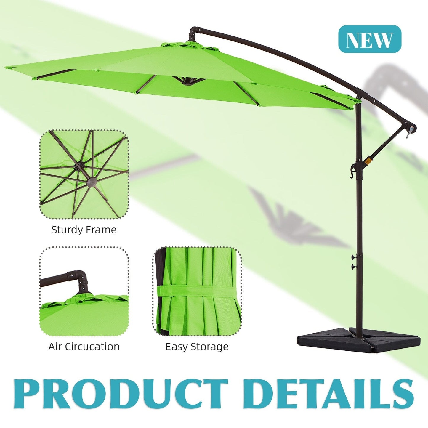 10 ft Steel Crank-lift Cantilever Umbrella With Weighted Base