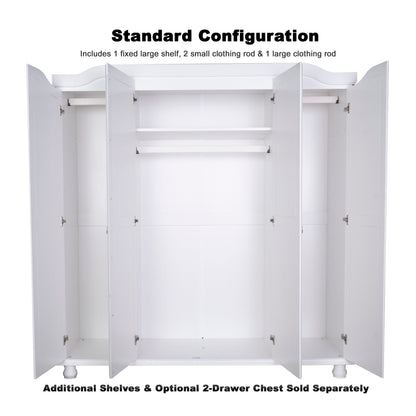 Palace Imports 100% Solid Wood Kyle 4-Door Wardrobe Armoire with Solid Wood or Mirrored Doors