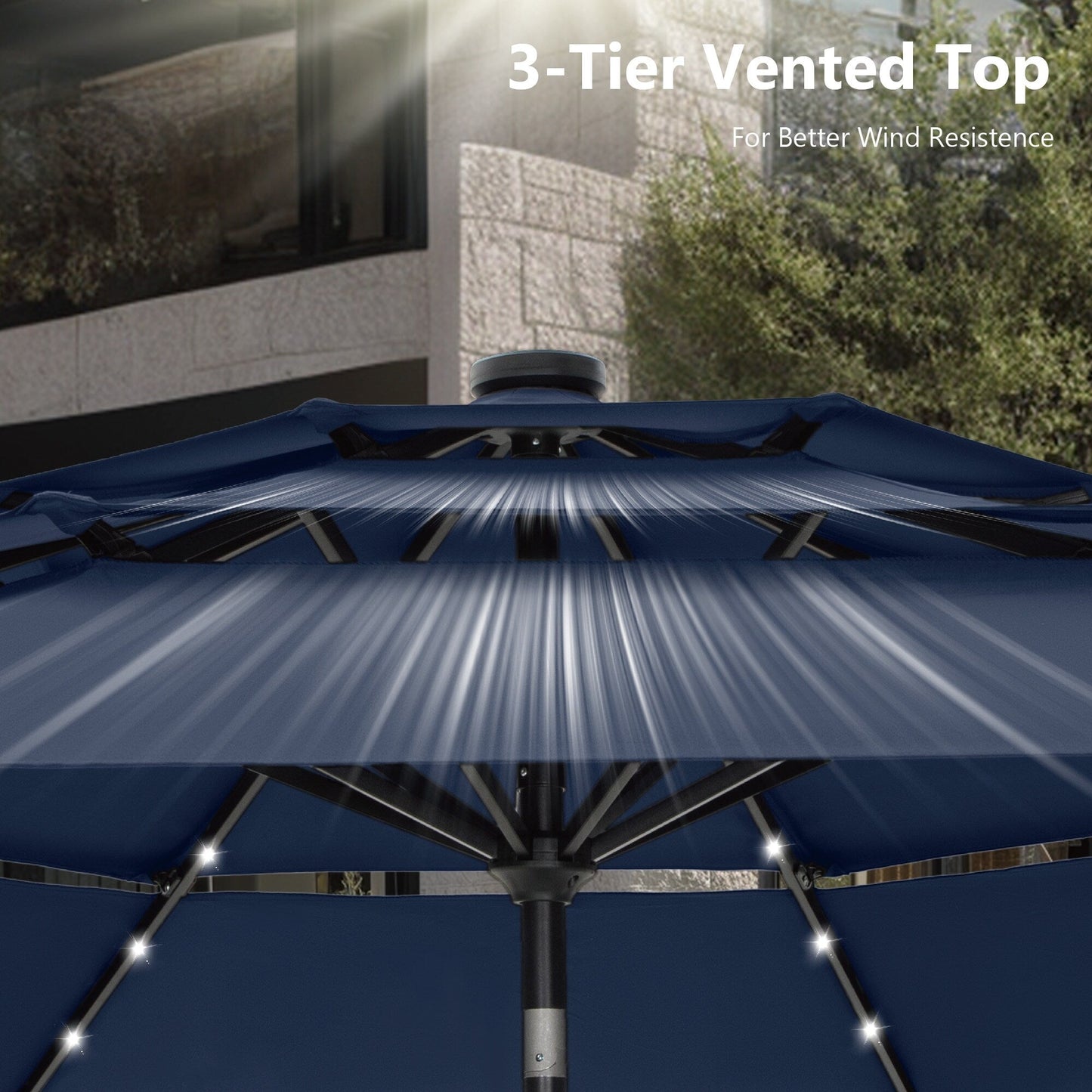 MAISON ARTS 10ft 3 Tier Auto-tilt Patio Umbrella Outdoor Double Vented Umbrella with LED Lights