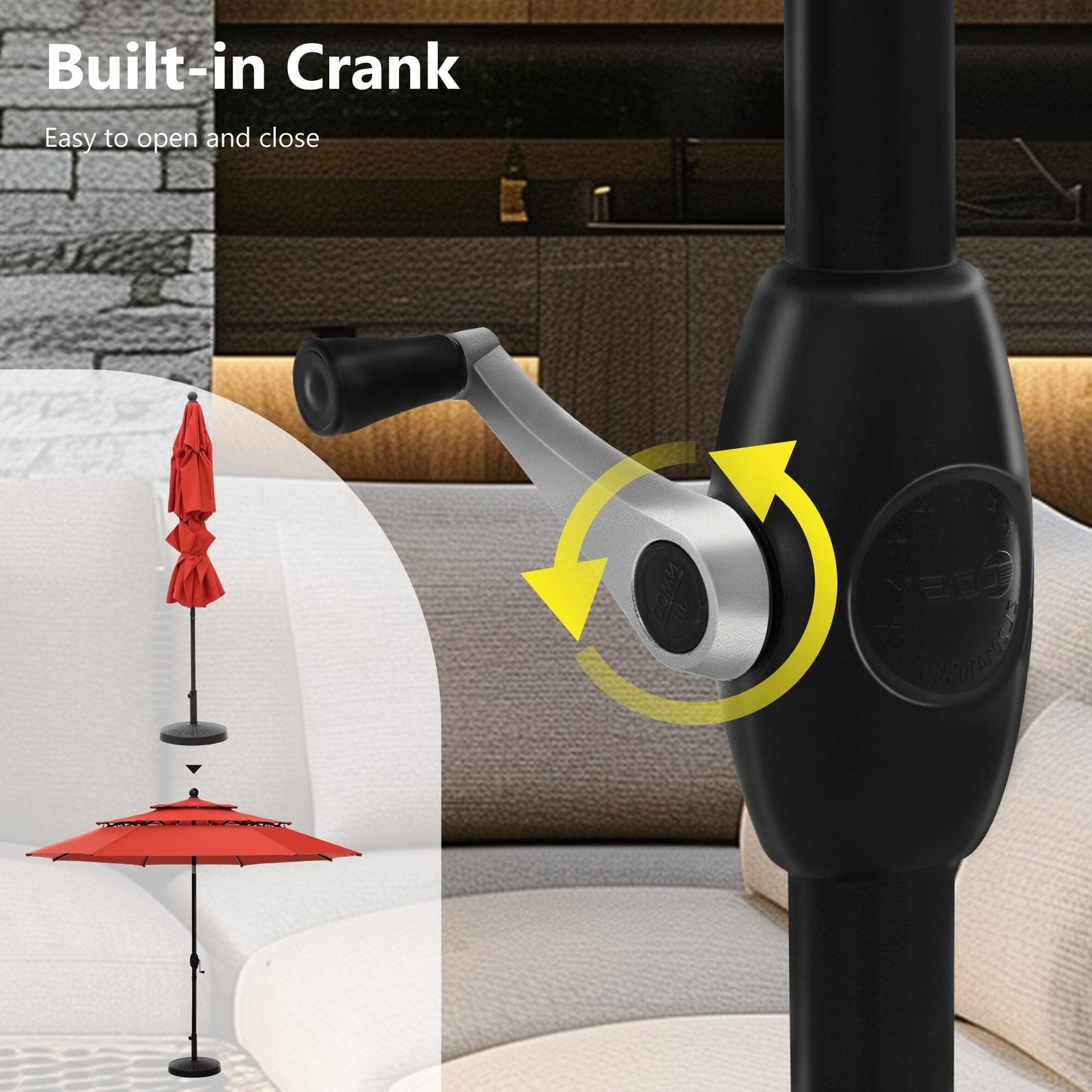 MAISON ARTS 10ft 3 Tier Auto-tilt Patio Umbrella Outdoor Double Vented Umbrella with LED Lights