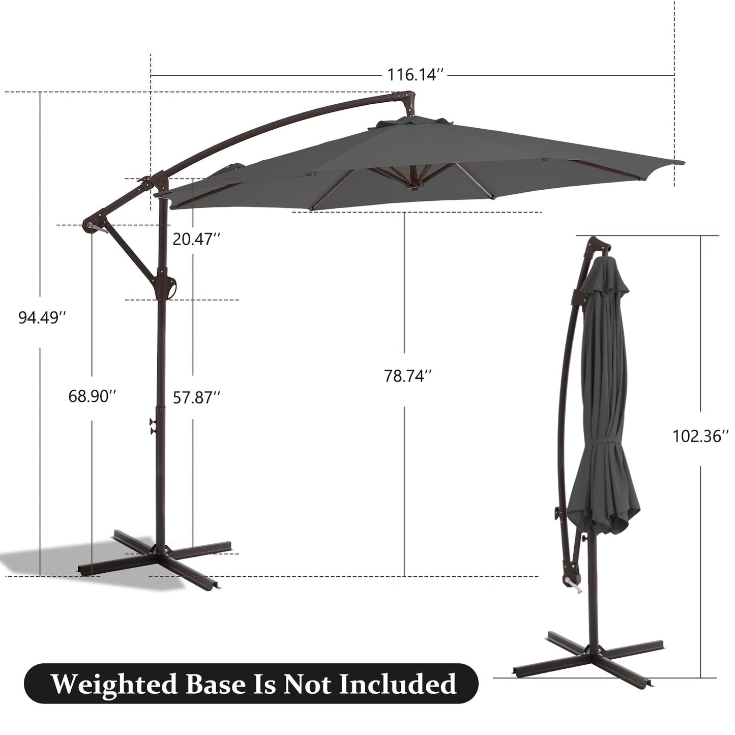 10ft Steel Crank Lift Hanging Offset Cantilever Umbrella