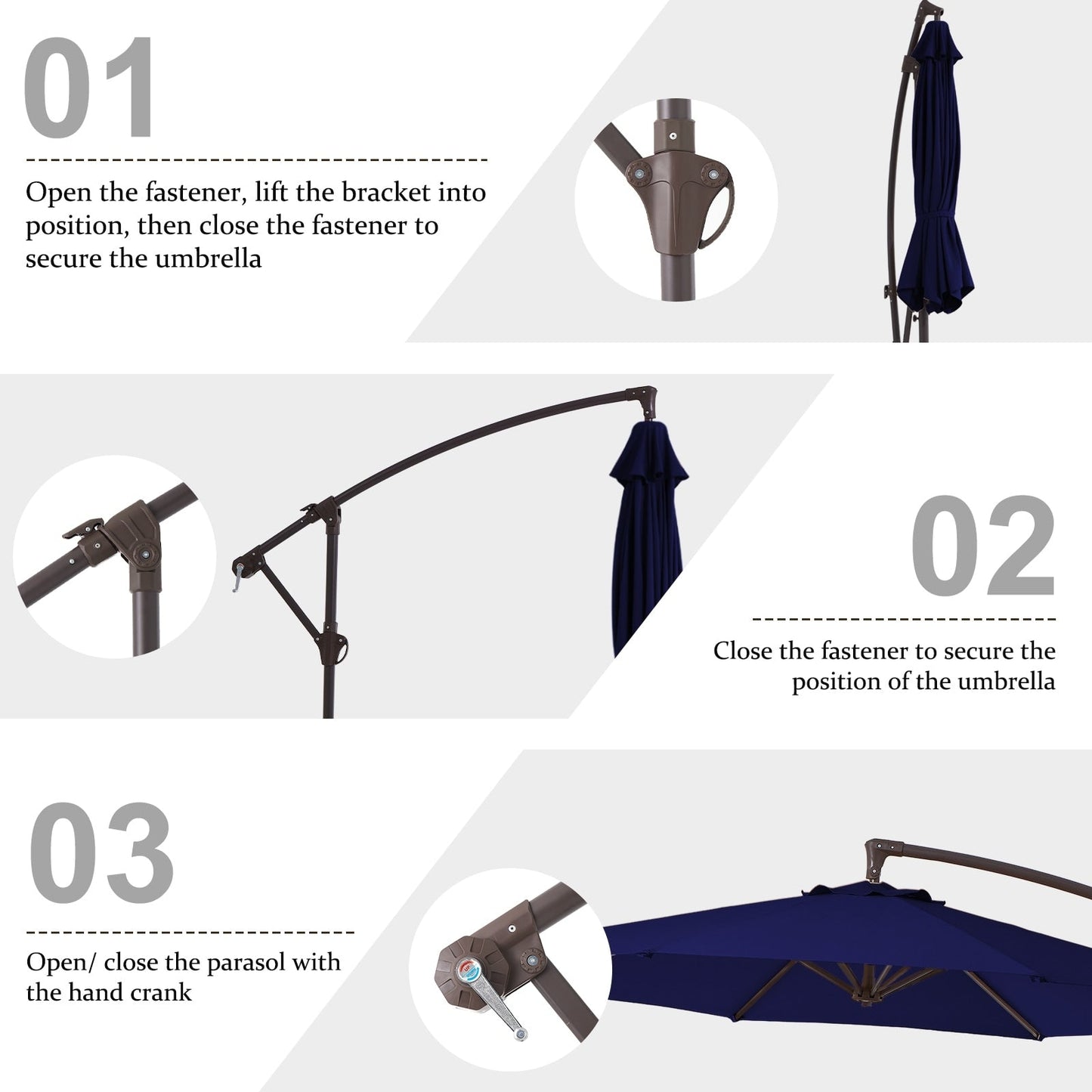 10ft Steel Crank Lift Hanging Offset Cantilever Umbrella