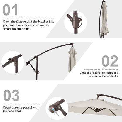 10ft Steel Crank Lift Hanging Offset Cantilever Umbrella