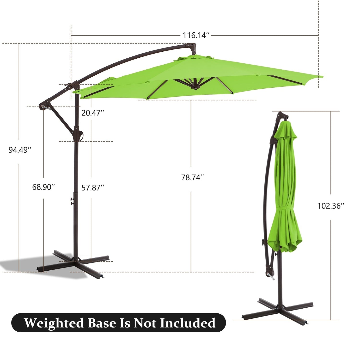10ft Steel Crank Lift Hanging Offset Cantilever Umbrella