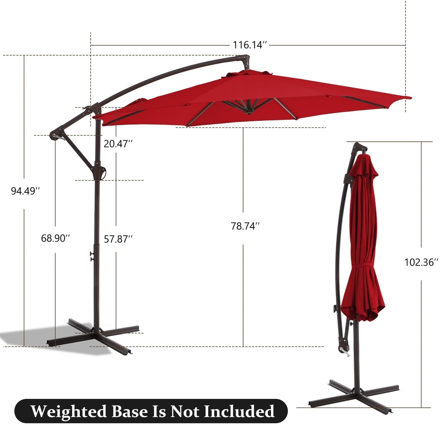 10ft Steel Crank Lift Hanging Offset Cantilever Umbrella