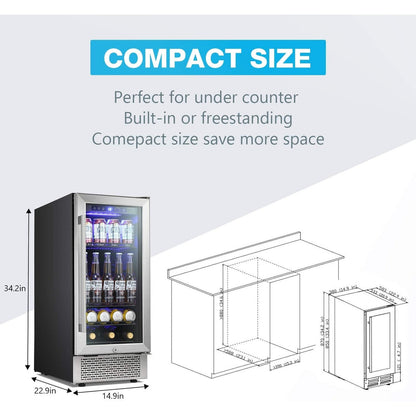 15 Inch Beverage Refrigerator - 22.76D x 14.96W x 34.25H