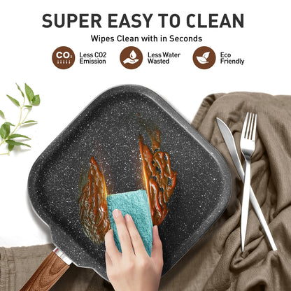 17-Piece Kitchen Granite Cookware Set, Non-stick Cooking Pots and Pans Set