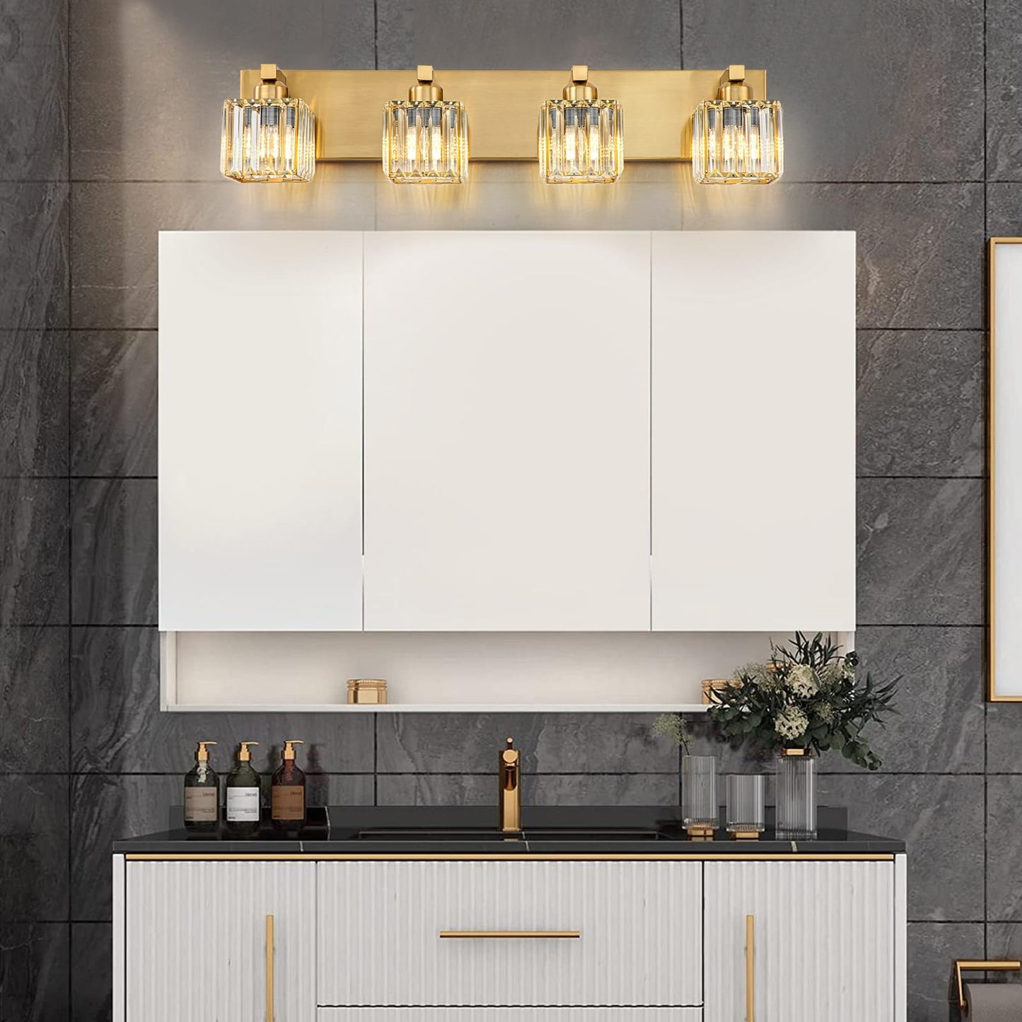 2/3/4/5 Light Bathroom Vanity Light Wall Sconce with Crystal Shade