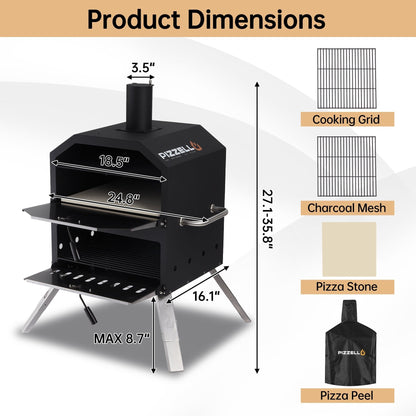 2-Layer Outdoor Pizza Oven Wood Fired Pizza Maker Outside Pizza Grill for Camping - 16 inch