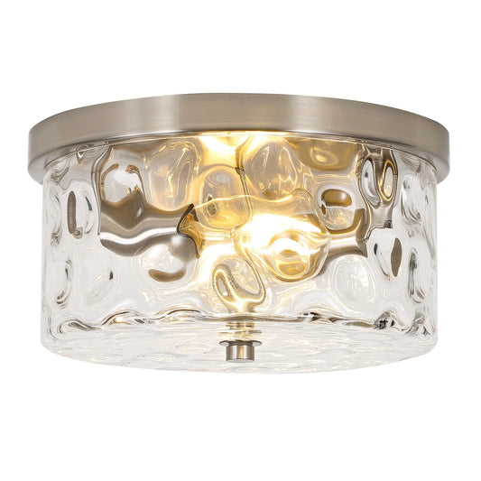 2-Light Flush Mount Ceiling Light with Clear Hammered Glass