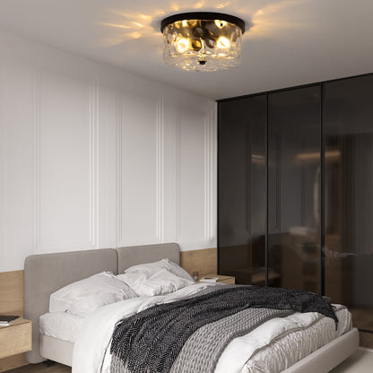 2-Light Flush Mount Ceiling Light with Clear Hammered Glass