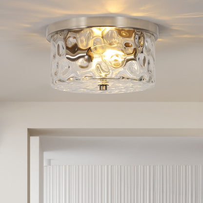 2-Light Flush Mount Ceiling Light with Clear Hammered Glass