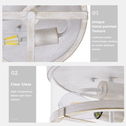 2-Light Flush Mount Clear Glass Ceiling Light with Metal Frame