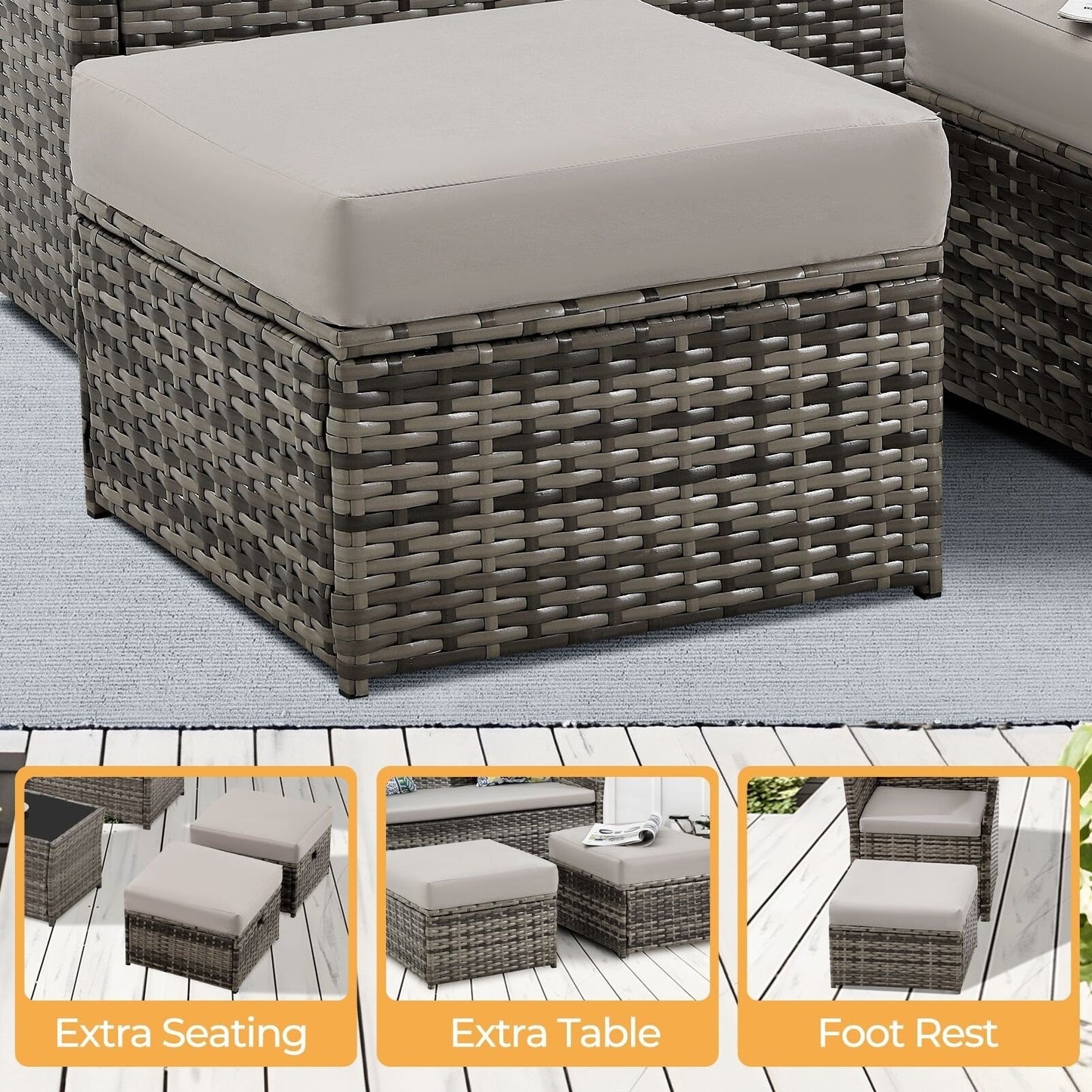 2-PC Patio Wicker Ottomans--Clearance
