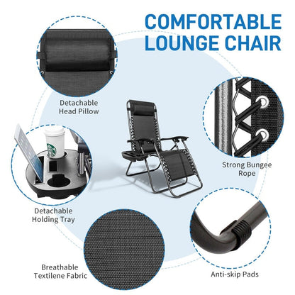 2-Piece Zero Gravity Lounge Chair Portable Folding Chairs with Cup Holder
