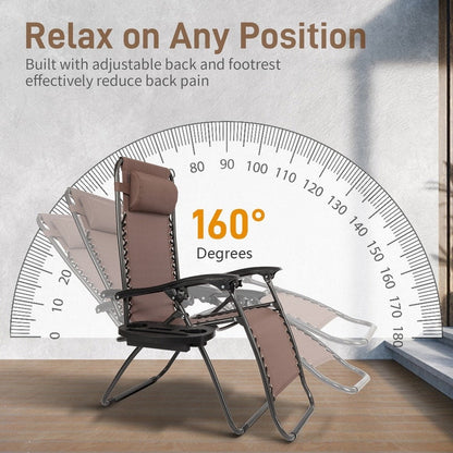2-Piece Zero Gravity Lounge Chair Portable Folding Chairs with Cup Holder