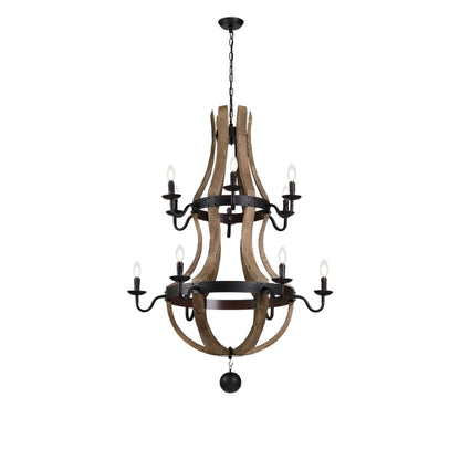 12 Light French Country Style Two Tier Wine Barrel Chandelier