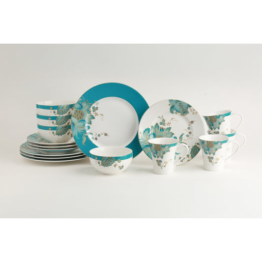 222 Fifth Eliza 16-Piece Porcelain Dinnerware Set, Teal