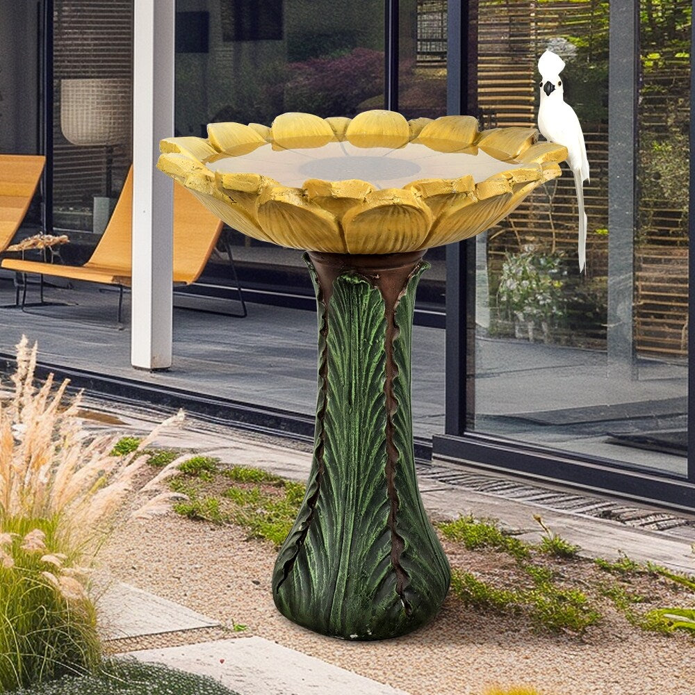 24.4-in Outdoor Sunflower Bird Bath - Concrete Bird Bath with Pedestal