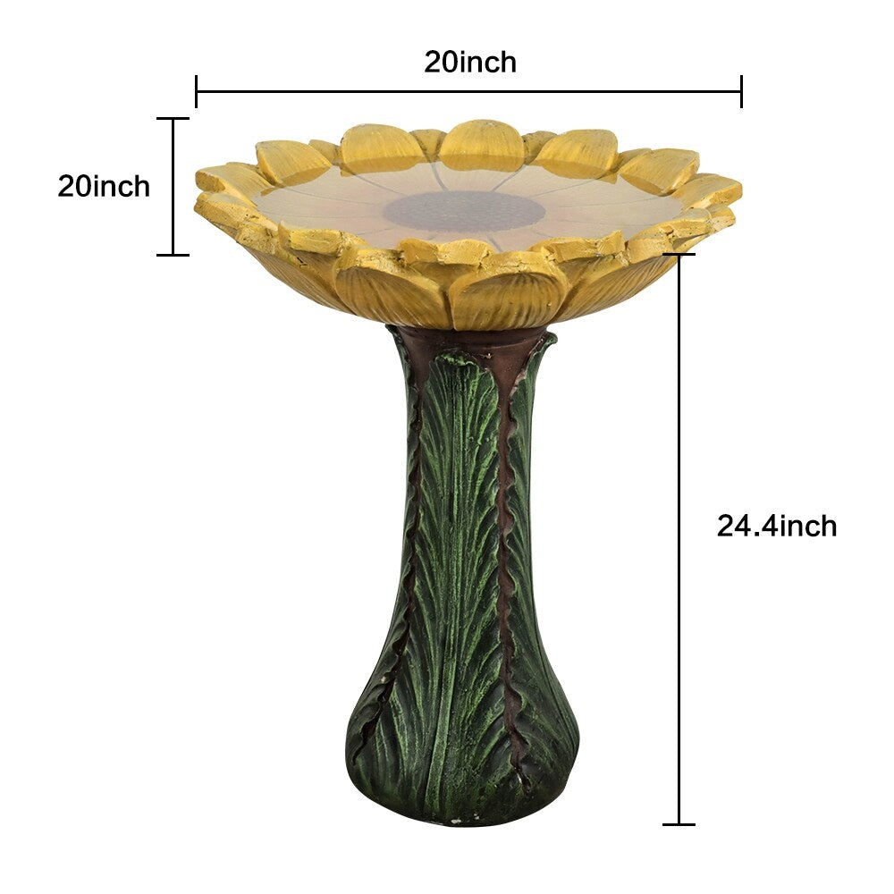 24.4-in Outdoor Sunflower Bird Bath - Concrete Bird Bath with Pedestal