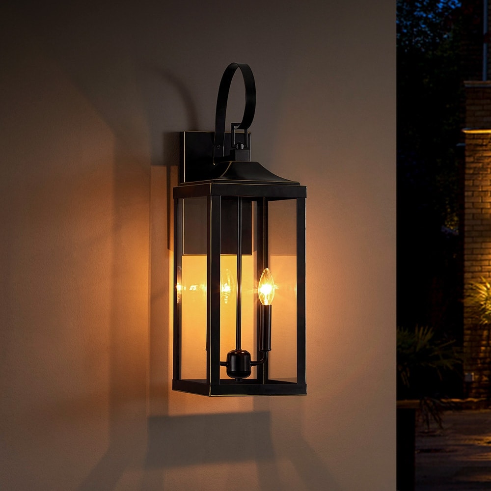 25.7H 2-Light Large Outdoor Bronze Exterior Wall Lantern Sconce Light