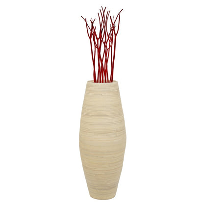 Uniquewise Tall Cylinder Bamboo Floor Vase Decorative Accent for Hotel Lobbies and Spa, Perfect Decor for Living Room or Hallway