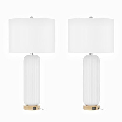 28 Ceramic USB White Table Lamp Set (Set of 2)