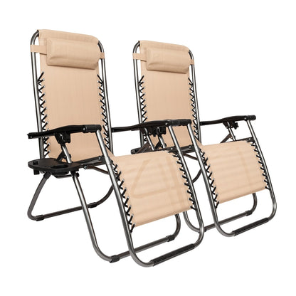 2-Piece Zero Gravity Lounge Chair Portable Folding Chairs with Cup Holder