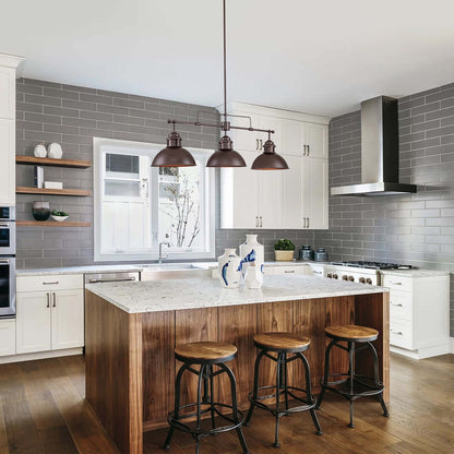 3-Light Industrial Farmhouse Dome Pendant Metal Linear Kitchen Island Pendant Light Oil Rubbed Bronze Finish