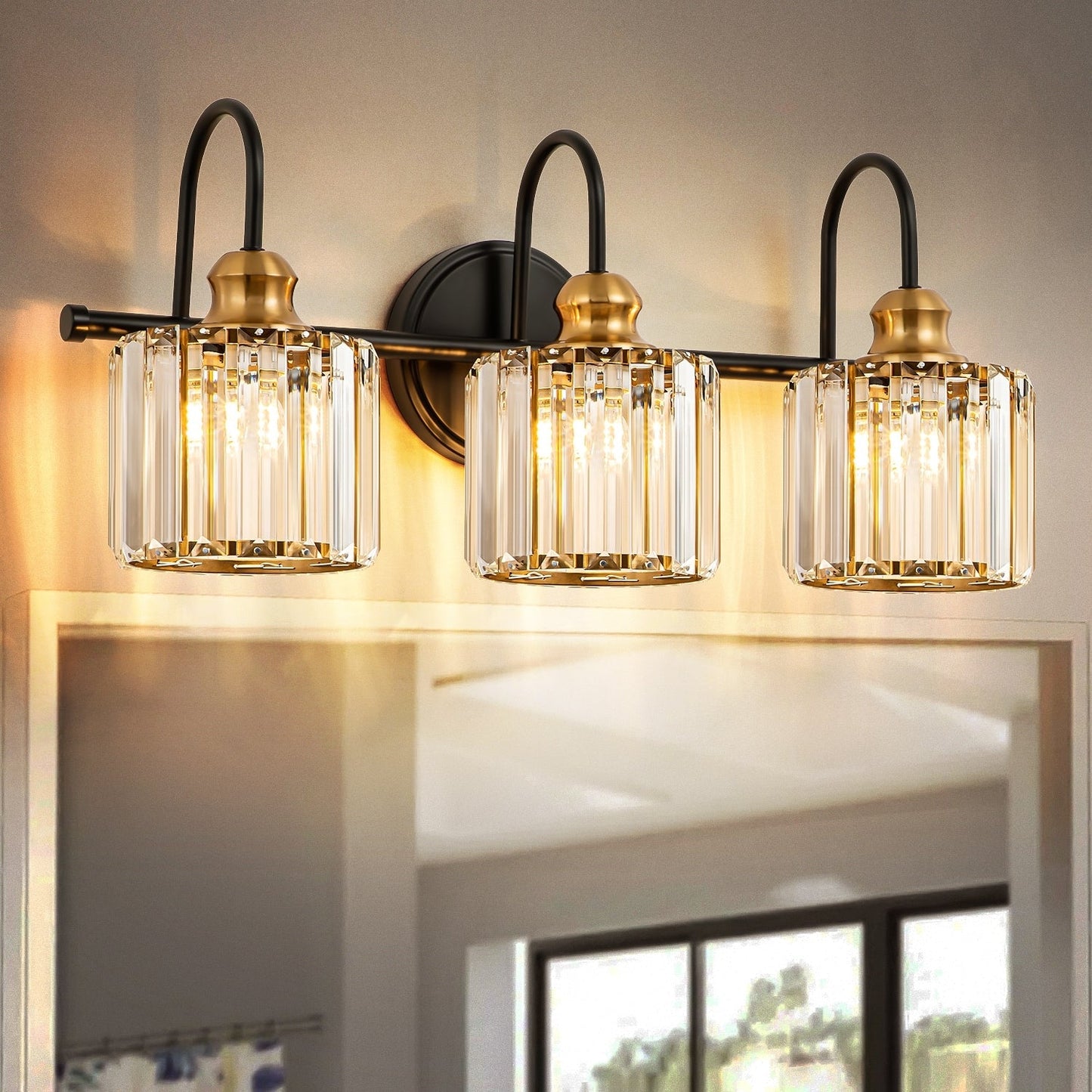 3/4-Light Modern Glam Linear Dimmable Crystal Bathroom Vanity Lights Over Mirror