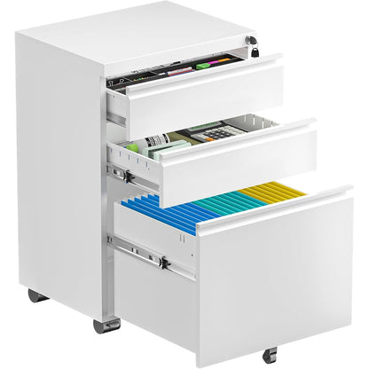 3 Drawer Metal Locking File Cabinet for Home Office, Rolling Cabinet Fully Assembled
