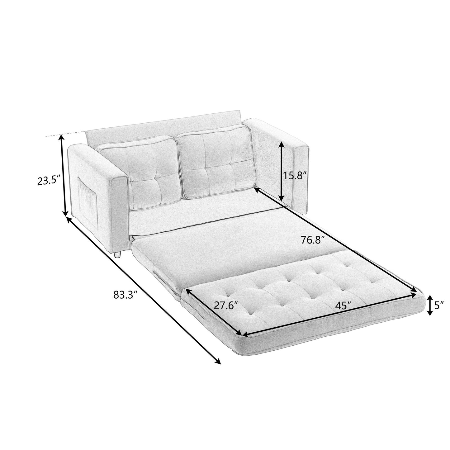 3 Fold Convertible Futon Couch Sleeper Sofa Bed