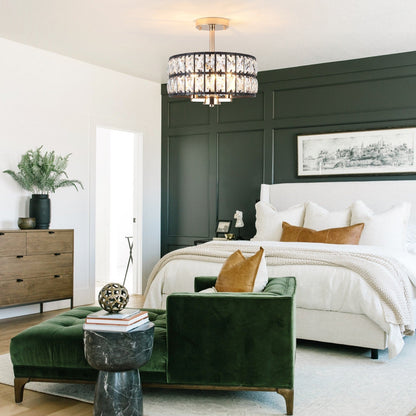 3-Light Crystal Semi Flush Mount Lights for Living Room Hallway