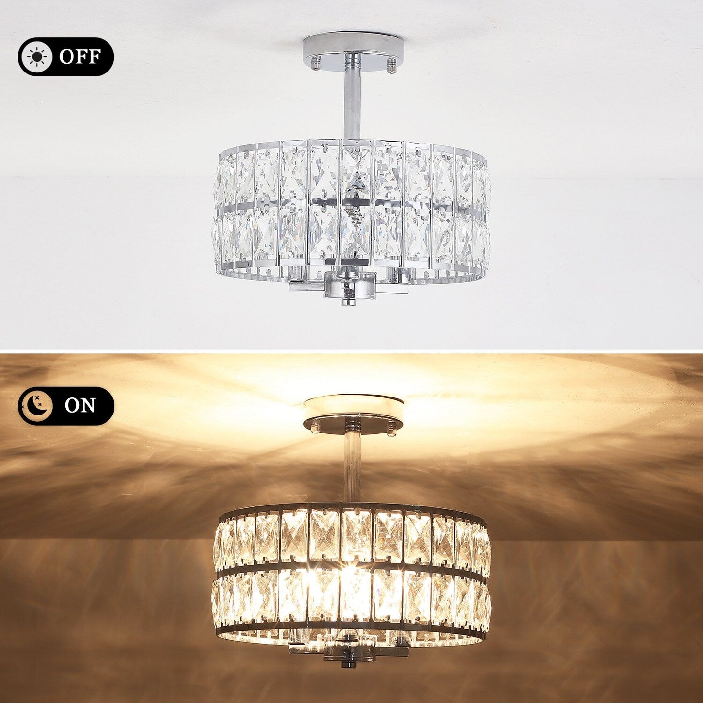 3-Light Crystal Semi Flush Mount Lights for Living Room Hallway