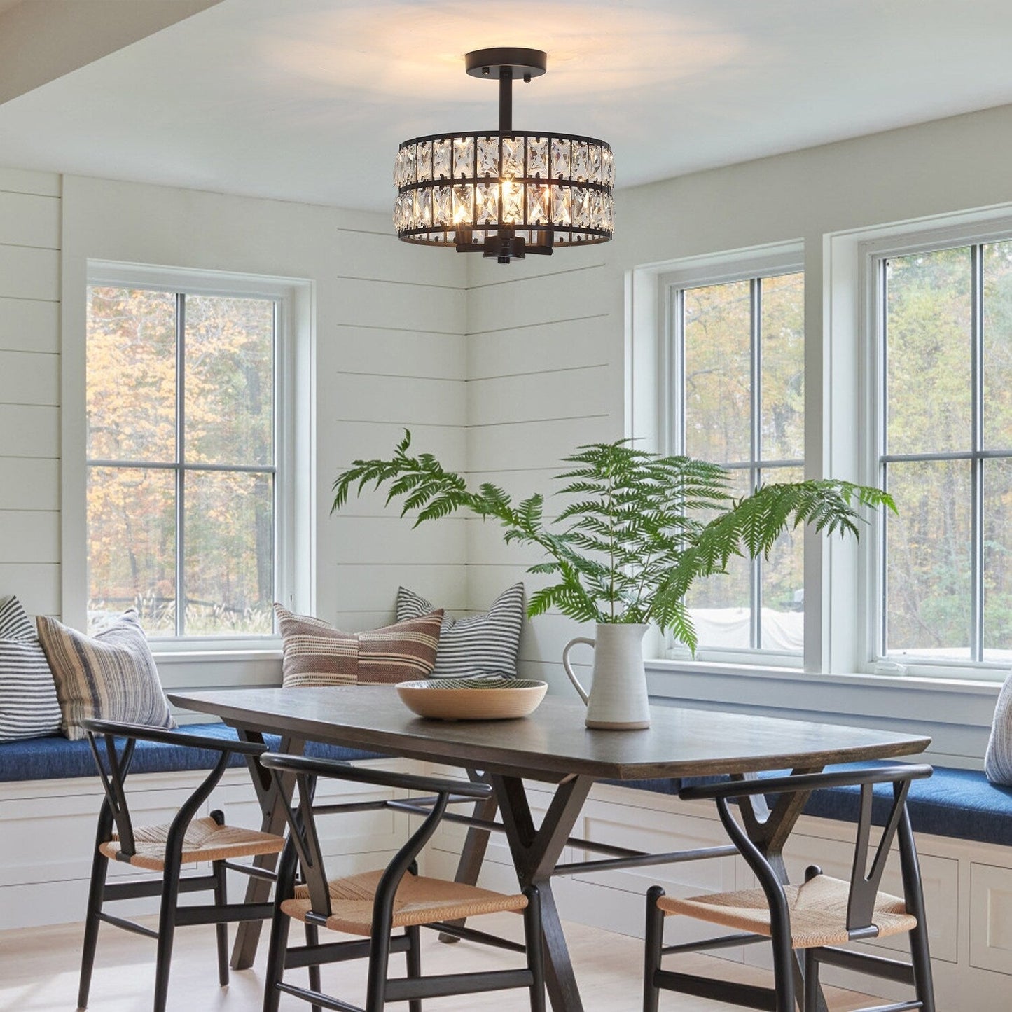 3-Light Crystal Semi Flush Mount Lights for Living Room Hallway