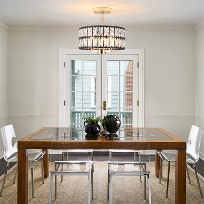 3-Light Crystal Semi Flush Mount Lights for Living Room Hallway