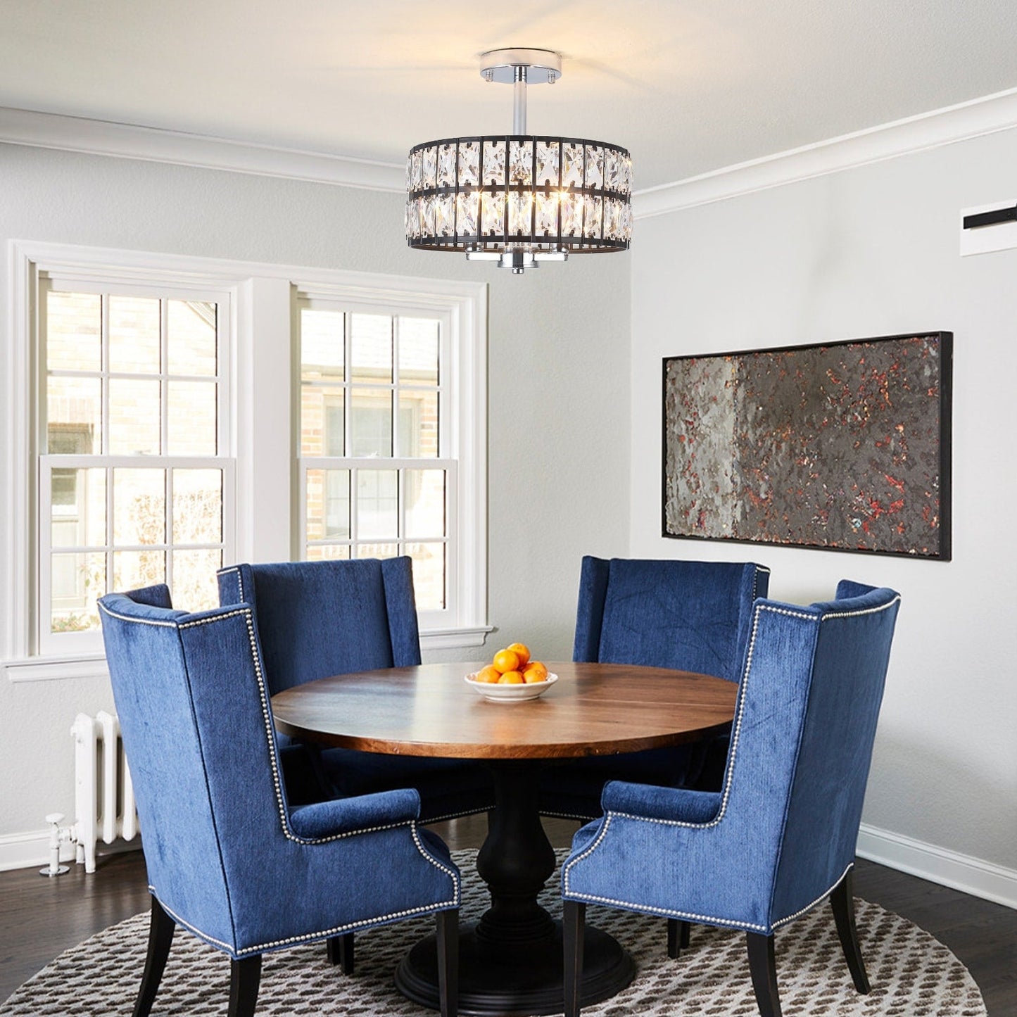 3-Light Crystal Semi Flush Mount Lights for Living Room Hallway