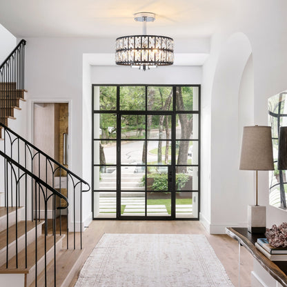 3-Light Crystal Semi Flush Mount Lights for Living Room Hallway