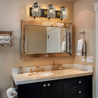 3-Light Modern Glam Bathroom Vanity Lights Crystal Wall Sconce Light for Mirror